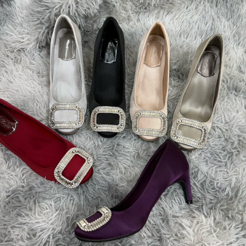 New Product 2026 New Style Square Toe Square Buckle Rhinestone High Heels Stiletto Banquet Shoes 6cm Satin Elegant Shoes New Product 2026 New Style Square Toe Square Buckle Rhinestone High Heels Stiletto Banquet Shoes 6cm Satin Elegant Shoes