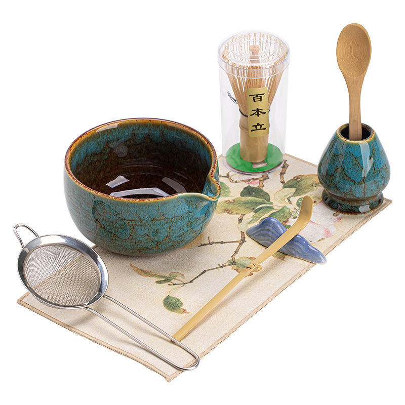 窑变流嘴陶瓷抹茶八件套日式复古打沫搅拌点茶器具茶碗茶筅立粉筛|undefined