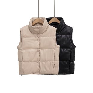 Pb&Za Women's 2025 Autumn New Casual Style Warm Stand Collar Button Decorative Vest Jacket 3427801