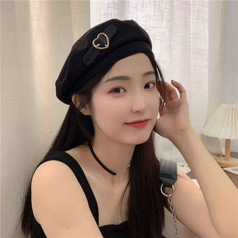 Snapped By Love ~ Black Sweet Metal Beret For Women, Summer Breathable Retro Elegant Temperament Painter Hat Trend_voghion.com