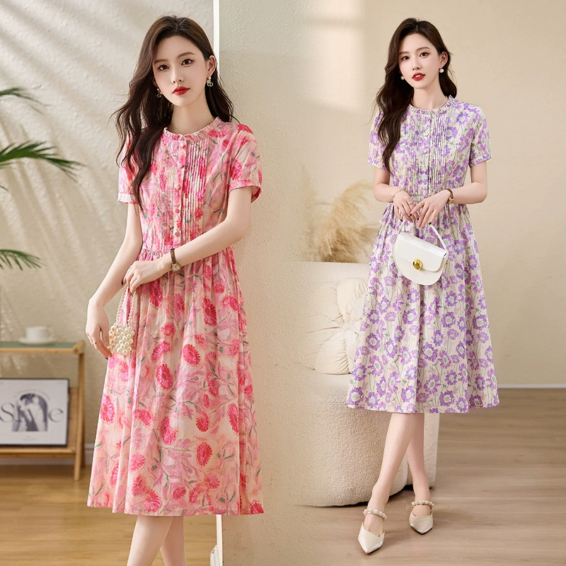 Платье из чистого хлопка 2025 лето новая одежда больших размеров женская одежда 100% хлопок бренд элегантное цветочное платье-юбка
