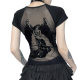 CF24035 Summer New Punk Spice Girls Short-sleeved Dark Style Street All-match Backless Flocking Printed T-shirt for Women
