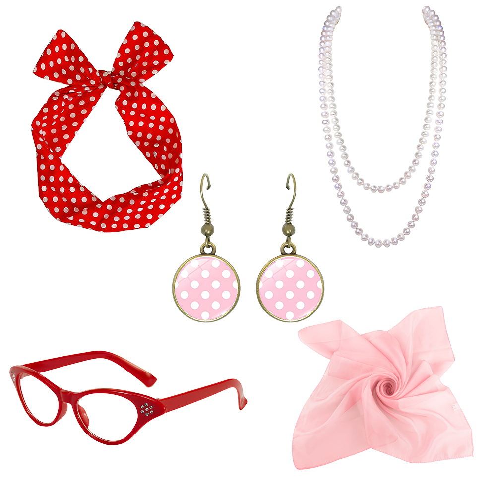 Decoración de baile retro de los años 1950 RPG punto de onda accesorios gafas aretes de pelo set collar