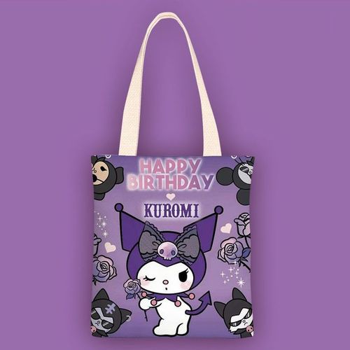 Canvas bag cute cartoon Kuromi single-shoulder canvas bag for girls, student shopping bag versatile fashionable large capacity school bag