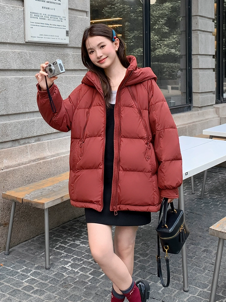 Down jacket with hood, Korean style, plus size