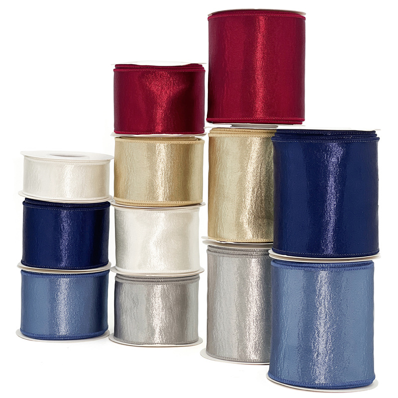 63mm复合闪光绒拷克带冬季热卖工艺礼品包装圣诞蝴蝶结铁丝边拷克