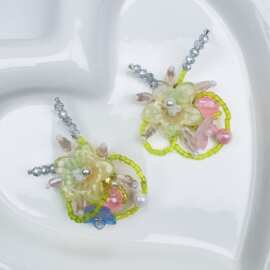 夏日多巴胺清新编织水晶珍珠花朵  diy发饰服饰衣帽鞋花胸花辅料