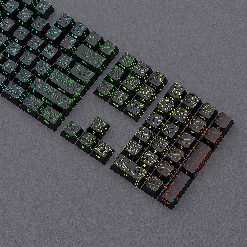 Cross-border spot wholesale black contour line 4.0 keycap original height 130 key two-color small set of cracks luminescent