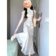 New Chinese Style National Style Printed Fake Two-Piece Dress Cheongsam Improved Young Girl Skirt Beautiful and Unique Long Skirt