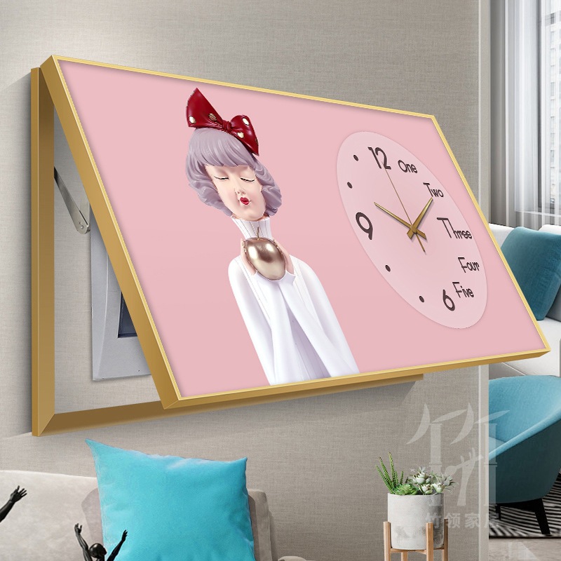 Niña nórdica caja de medidor pintura decorada sin agujeros de perforación de tapa de encendido interruptor de alimentación caja de interruptor con reloj colgar pintura