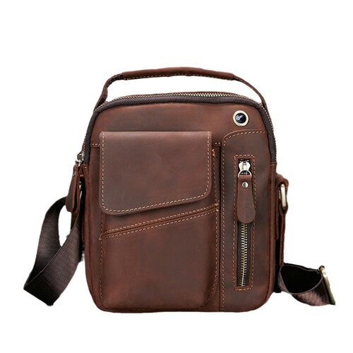Crazy Horse first-layer cowhide men's cross-body bag cross-border European and American outdoor leisure business multi-functional shoulder bag trend