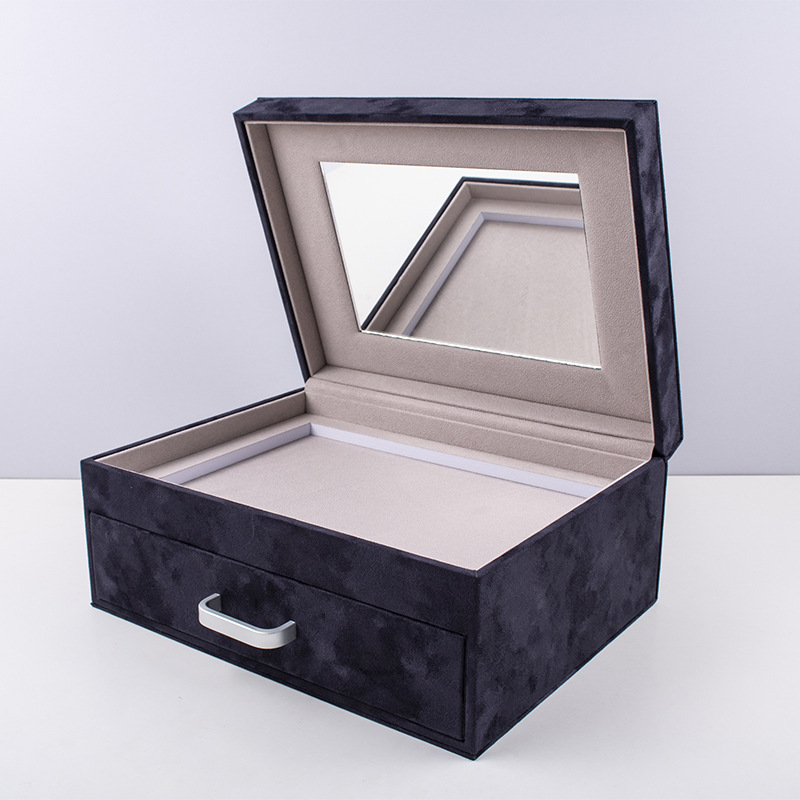 Fabricantes personalizados plata pu cuero ultrafibra caja de almacenamiento de joyería simple de doble capa salón de belleza caja de regalo de cosméticos