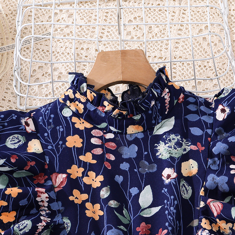Robe d'été pour fille à fleurs françaises, manches courtes, style princesse, coupe ajustée, plissée, motif végétal_voghion.com