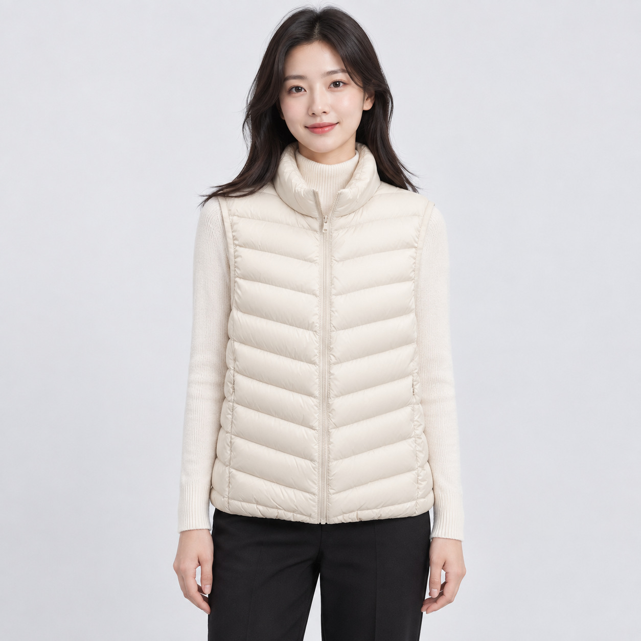 Pinghu Chi New Women's New National Standard 90 Velvet 새로운 빛과 얇은 다운 조끼 여자 조끼 여자 다운 재킷 올 매치 가을