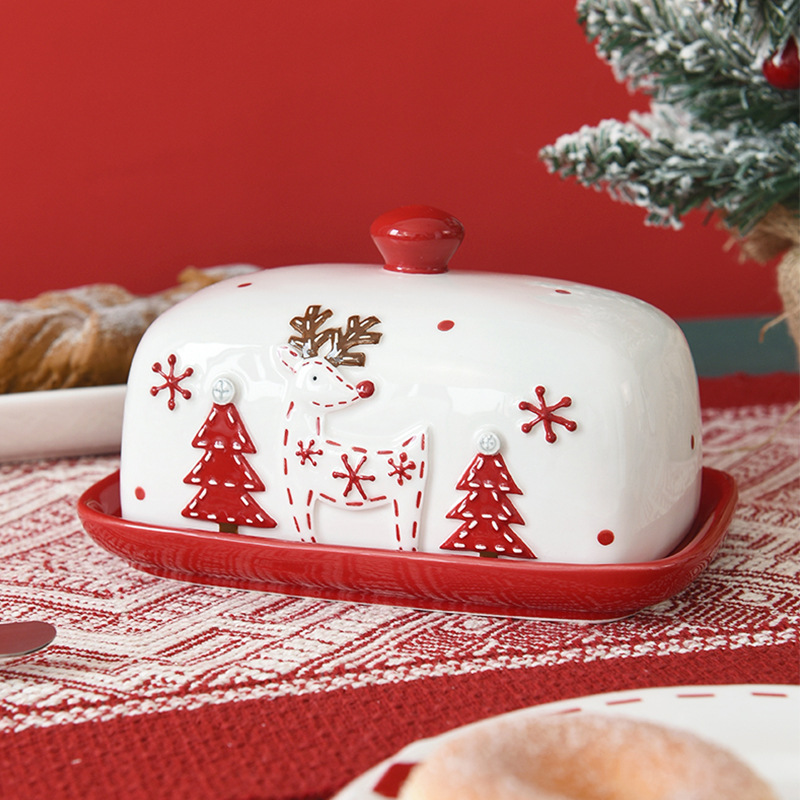 Costura nórdica Santa Claus plato de mantequilla de cerámica decoración platos de postres platos de platos de mantequilla decoración de comida occidental