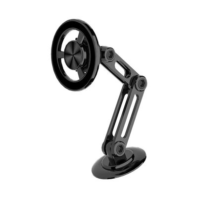 Car Mobile Phone Holder Metal Magsafe Magnetic Foldableing Adhesive Car Dashboard Anti-Shake Navigation Support (Car phone holder) - black-equipped-with-2-hidden-magnetic-rings-2-spare-glue