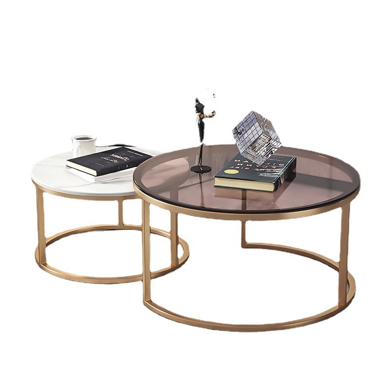 Mesa de centro de vidrio estilo nórdico, de lujo ligero, extensible, redonda, moderna, minimalista, para apartamentos pequeños, para uso doméstico.