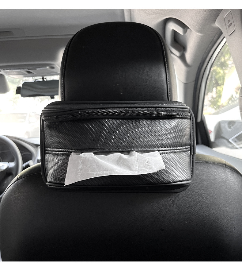 Car Multifunctional Tissue Box Sunshade Large Capacity Elastic Band Hanging Tissue Bag Large Capacity Upgraded Leather