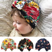 欧美新款儿童帽 儿童蝴蝶结套头帽  印花宝宝包头帽 儿童帽子