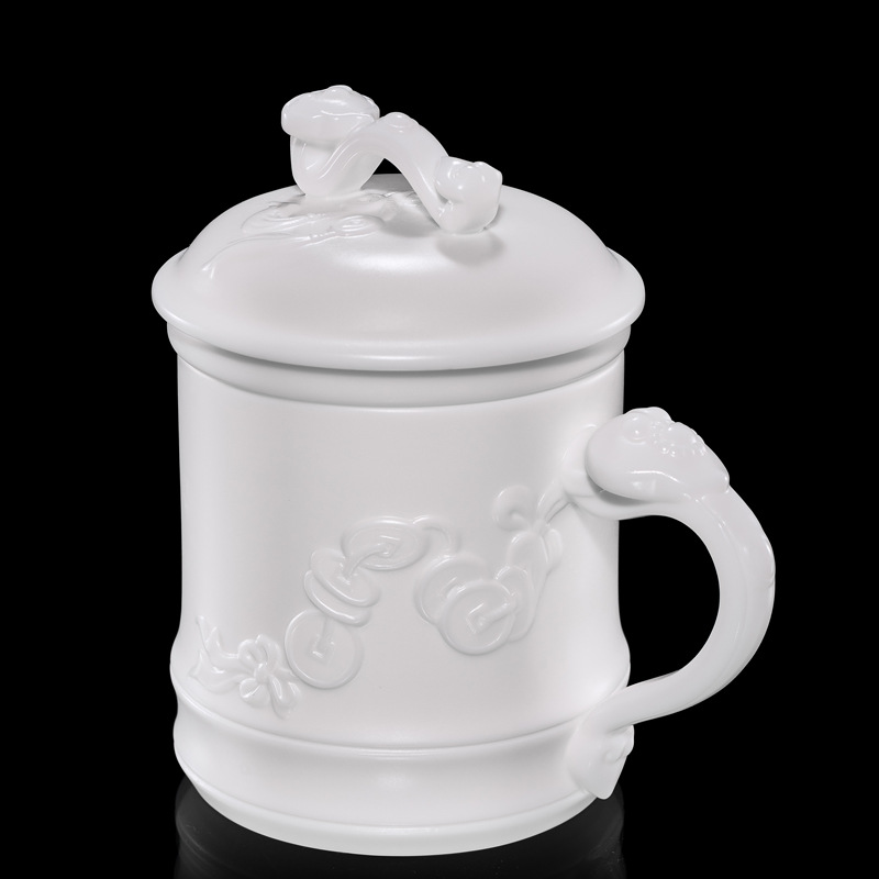 Porcelana color Mancheng Dehua porcelana blanca con tapa filtro oficina con revestimiento de separación taza de agua taza de té grande de cerámica personal