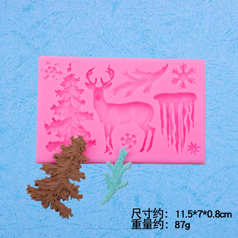 Navidad tema ELK copo de nieve carámbano árbol de Navidad modelado molde de silicona creativo hornear fondant cake Decoración