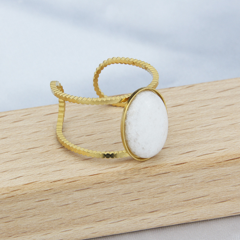 Simple Style Geometric Stainless Steel Open Ring Hollow Out Natural Stone Stainless Steel Rings