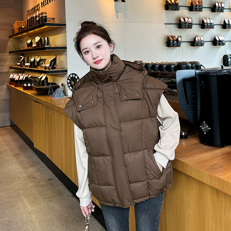 Demi-season vest with down, jacket sleevless with hood, oversize, increased thickness, western style