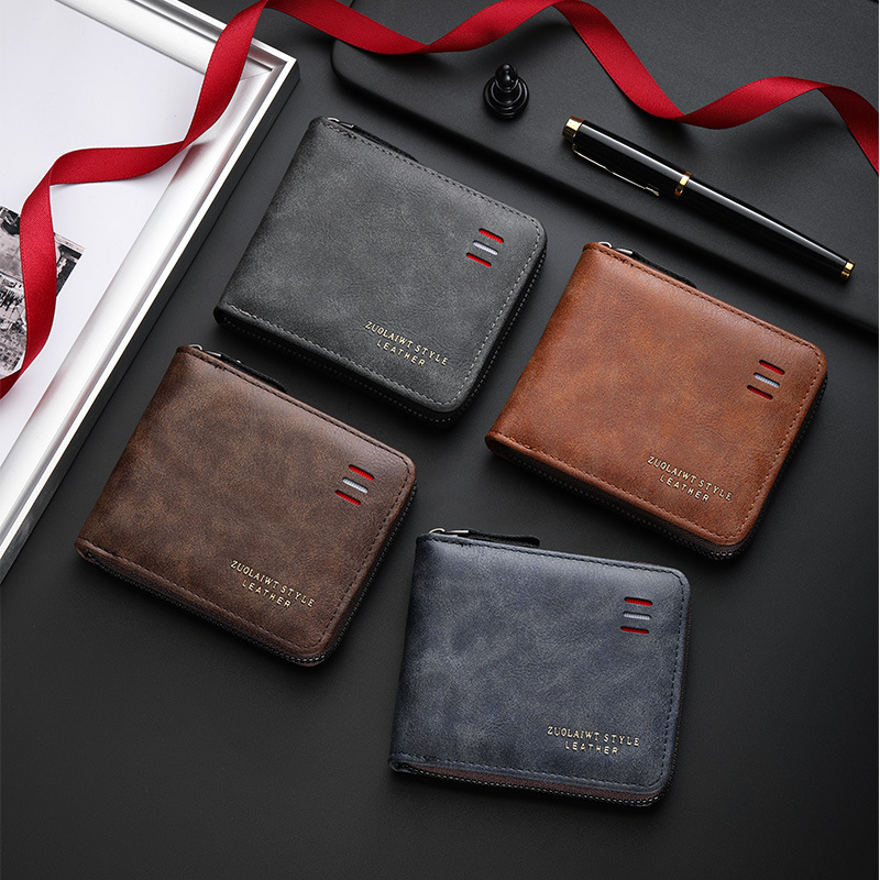 2025 Classic Men's Wallet Cross-Border Retro Zipper Short Multi-Card Slot Fashion Credit Card Holder Coin Purse