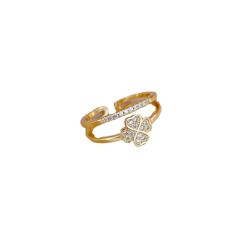 Vierblättriger Blumenring mit Diamanten, verstellbar, schlichter japanischer Schmuckring, Partnerring_voghion.com