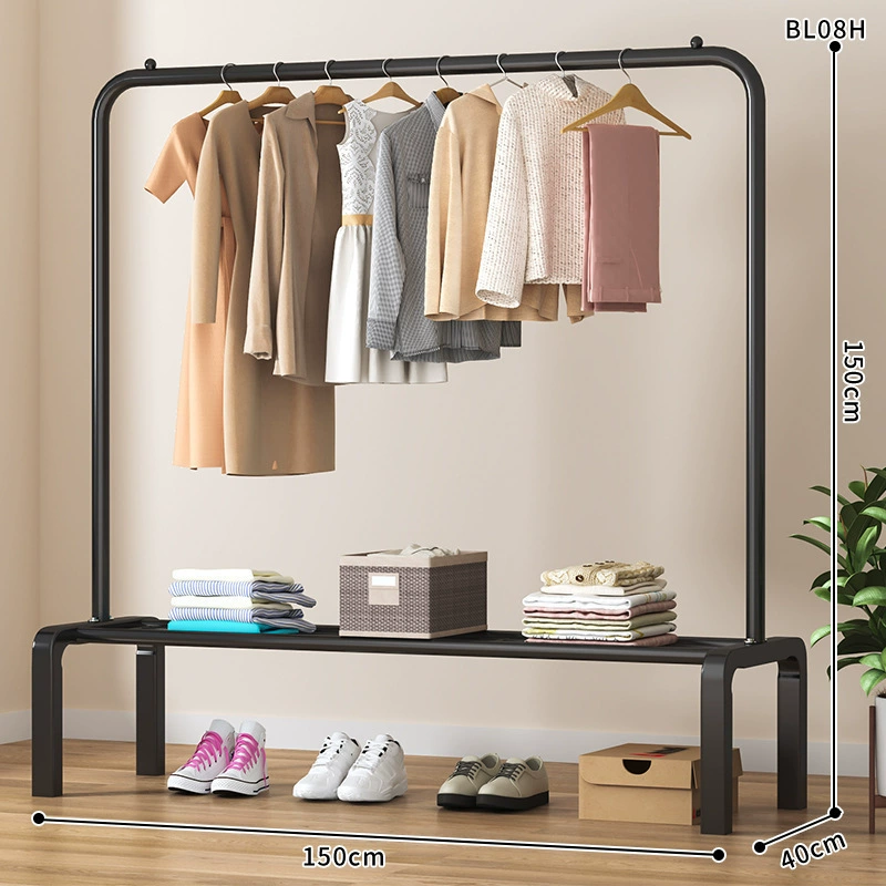 Simple indoor drying rack with double-row, adjustable height and wheels, space-saving hanger stand