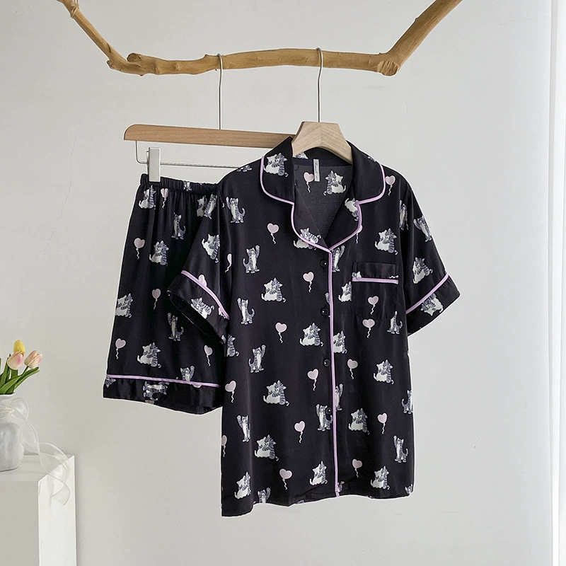 Японские ледяные шелковые пижамы женские летние сладкие кошки новые премиум-класса летние шорты с короткими рукавами
