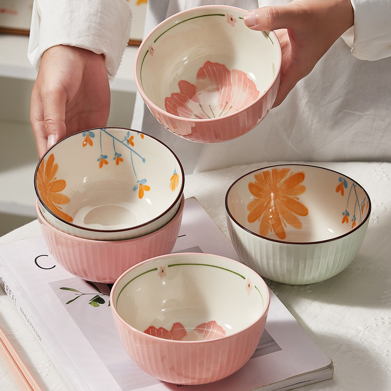2024 New Fresh Ceramic Bowl Home Eating Bowl Rice Bowl Especially Beautiful Plate Bowl Tableware Set