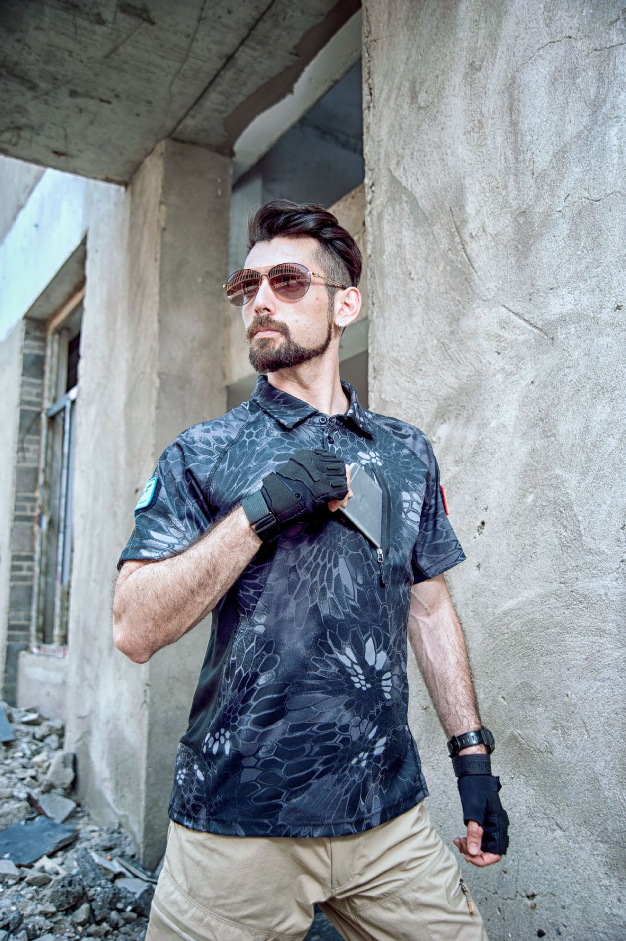 Men's Solid Color Camouflage Simple Style Turndown Short Sleeve Regular Fit Men's T-shirt display picture 12