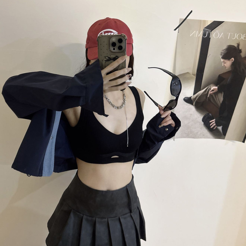 竖纹肌理背心内衣女薄款大胸显小胸聚拢舒适无痕磨毛文胸保暖美背|undefined