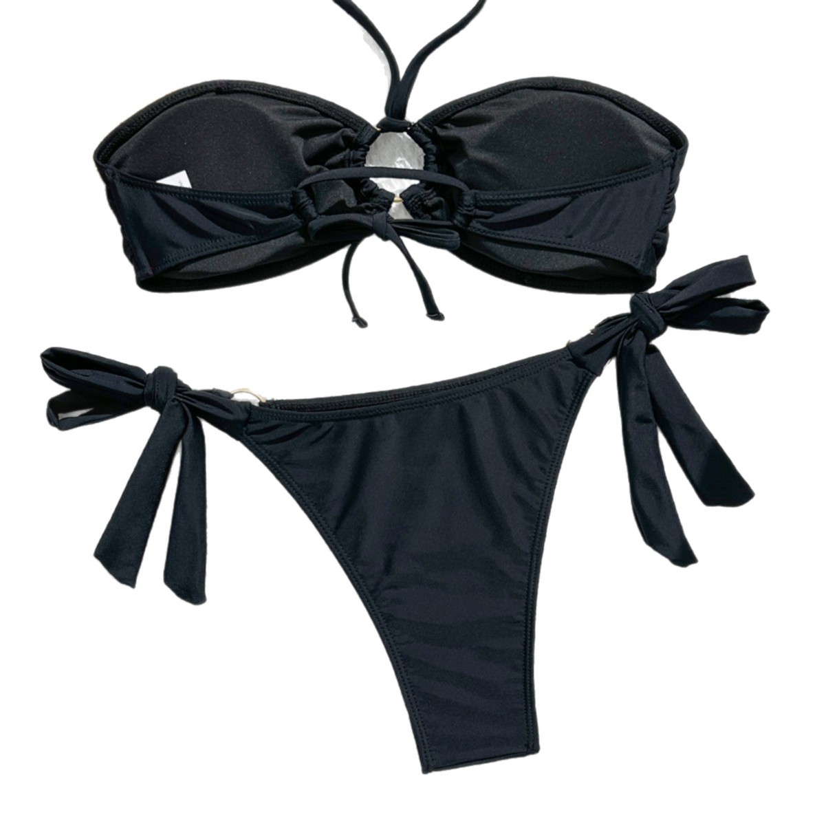 Women's Sexy Two Piece Swimsuit Bikini With Rhinestone Solid Color Triangle Cup For Vacation_voghion.com