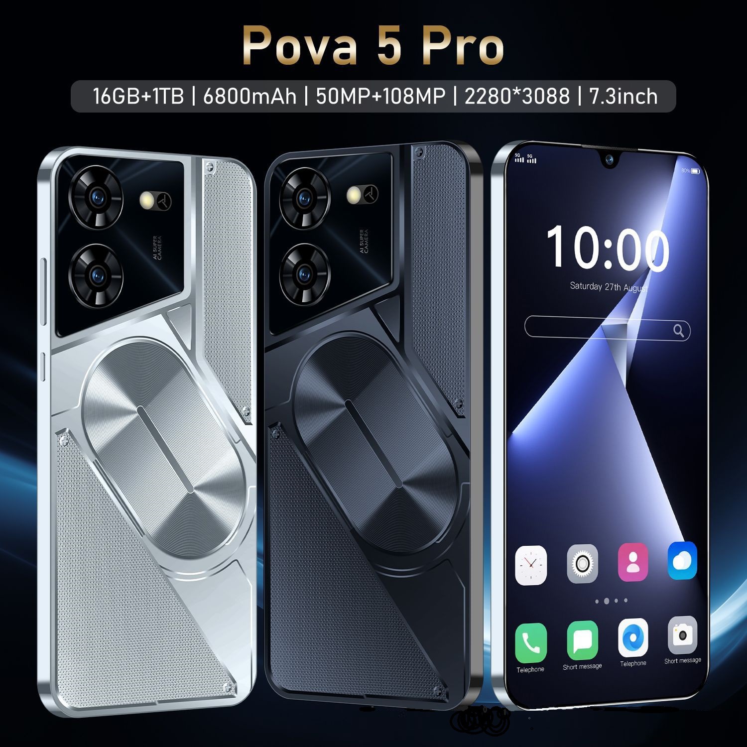 Tk Hot Model Pova5 Pro Cross-Border Mobile Phone 2G+16G Global Version 6.53-Inch 3g Smartphone Available for Overseas Orders