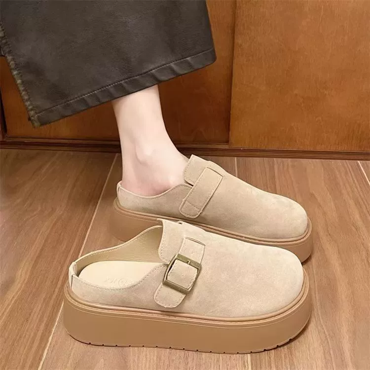 Belt platform, buckle, demi-season retro footwear, universal slippers for leisure