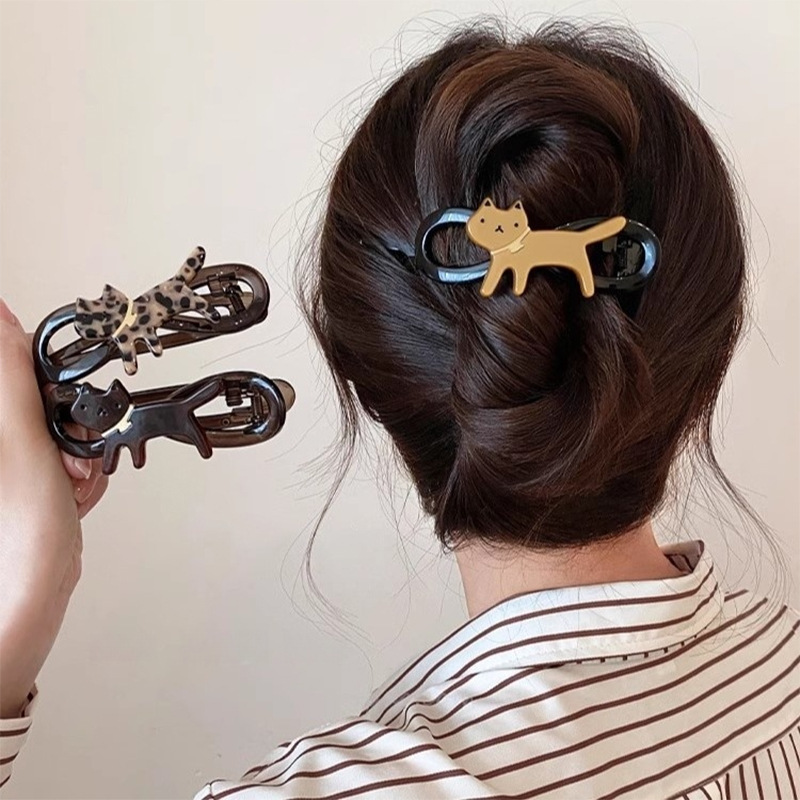 Leopard print cat hair clip women's back of the head large plate hair twist grip clip 2025 new high-end sense of the word hair clip