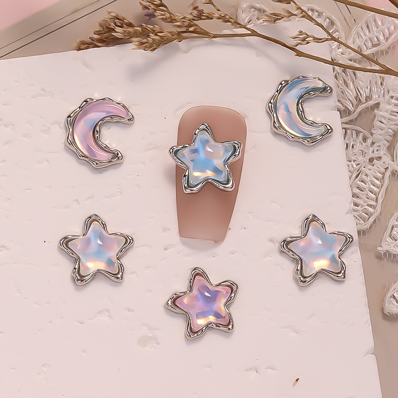 Cross-border explosions five-pointed star moon nail art diamond ins net red color water ripple nail decoration supplies wholesale