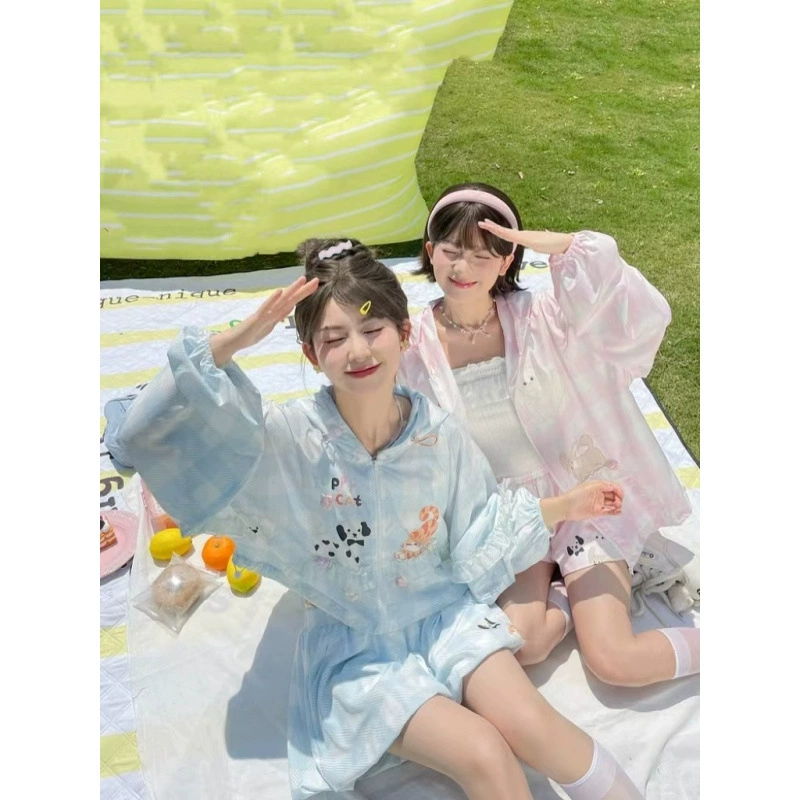 Новинка 2025 года, милый комплект с капюшоном Dopamine Sweet Girl, модный комплект для защиты от солнца, комплект шорт для лучшего друга