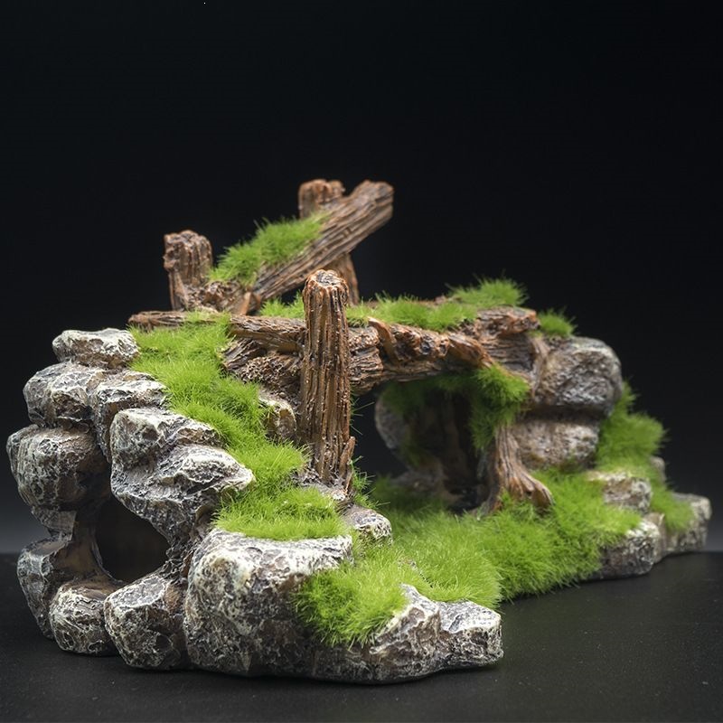 Fish tank resin moss velvet bridge fish play cave decorative fish…