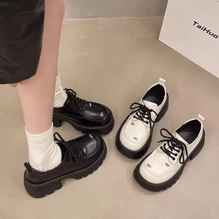 Popular Genuine Leather Thick-soled British-style Small Leather Shoes Women's 2024 New Loafers All-match Retro Heeled High-heel Single-layer Shoes