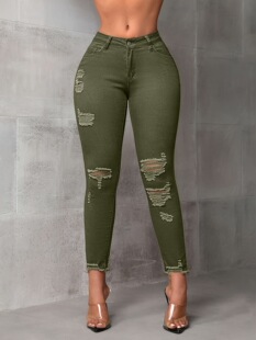 M 15846 Distressed Green Skinny Jeans �ƶ��o��ţ��ѝ �羳��