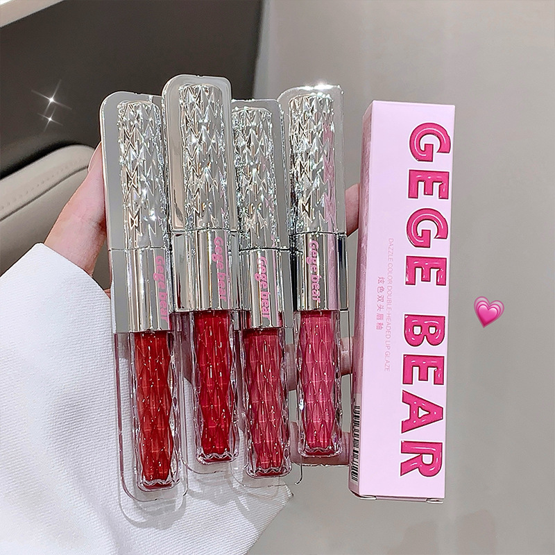 Gegebear deslumbrante doble esmalte labial mate espejo de agua no es fácil de descolorar lápiz labial al por mayor maquillaje transfronterizo