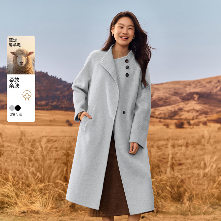 [Milan] Lazy Style Stand-Up Collar Long Double-Sided Woolen Jacket, Slim and Showy Plus Size Women's Clothing, Fat mm Winter Clothing New Style