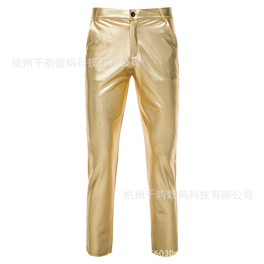 2025 Leather Men's Pants Pure Color New Fashion Banquet Wear Ready Stock European and American Style Cross-Border Pants