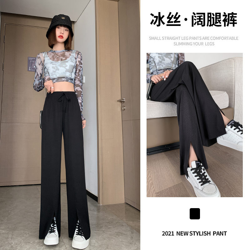 2022 Borneol Wide leg pants summer Thin section Mopping the floor Paige Show thin Split ends Casual pants Easy Straight pants