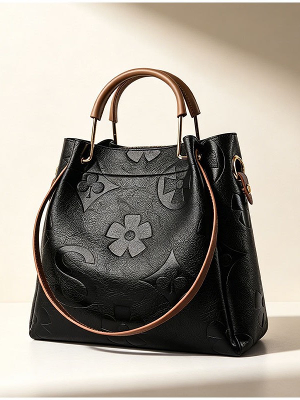 Bolso de mano de nuevo estilo para mujer, de alta gama, gran capacidad, tipo cubo, moderno, con relieve, para el día a día.