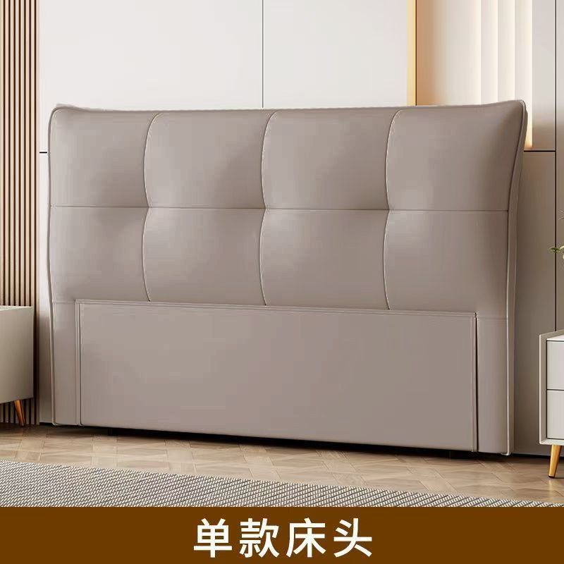 实木床头软包新款现代简约轻奢一体落地靠背板生态真皮床头免安装|undefined