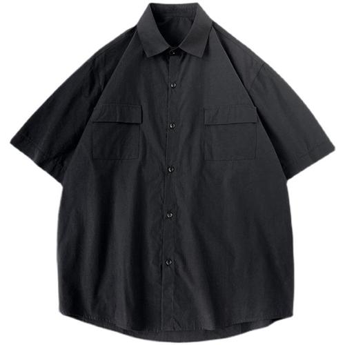 Summer Plain Color Short Sleeve Shirt for Men Loose Japanese Style Workwear Five-Button Sleeve Top Hong Kong Style White Trendy Half-Sleeve Shirt